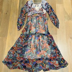 Maeve by Anthropologie Floral Printed Long Sleeve Ruffle Maxi Dress 14